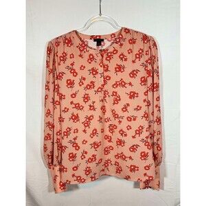 Ann Taylor Coral Long Puff Sleeve Blouse Floral Print Size Small